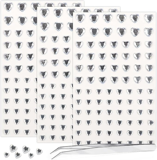 264Pcs Heart Face Gems Love Gems, Self-Adhesive Face Jewels Rhinestones 5/7/10 mm DIY Face Gems Stick on, Valentine Makeup Gems Rave Accessories for Face Eyes Hair Makeup Body, Crafts (Silver)