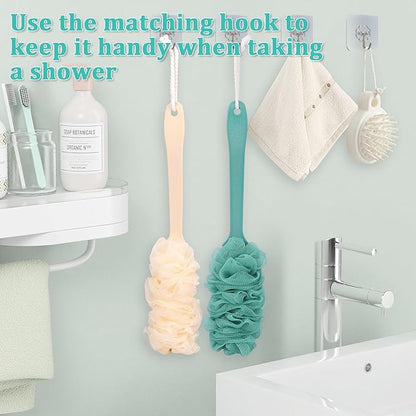2Pack Back Scrubber for Shower Loofah with Long Handle, Shower Brush for Body, 17″ Loofah on a Stick for Men Women Bathing Accessories, Scrubber Sponge for Exfoliating Bath Brushes (Beige & Green)