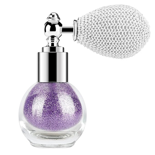 KYDA Highlighter Powder Spray, High Glossy Shimmer Sparkling Powder for Face and Body Glitter Makeup, Body Glitter Spray, Purple
