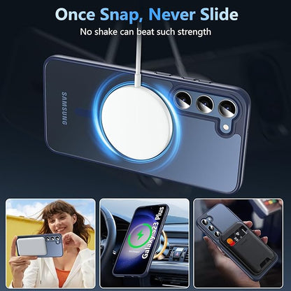 OWKEY for Samsung Galaxy S23 Plus Case 6.6'', Magnetic S23 Plus Case Compatible with Magsafe, [Military Grade Shockproof] Translucent Back Slim Bumper Cover Phone Case, Blue
