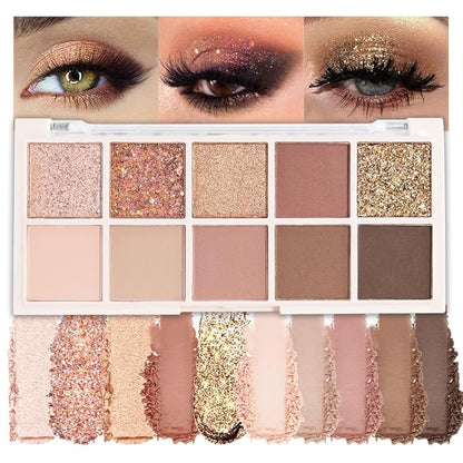 Ten Color Matte Shimmer Eyeshadow Makeup Palette,Orange Smoky Red Dark Golden & Nude Brown Pink Dark Brown 10 Color Series Powder Eye Shadow,Daily Makeup Eyeshadow,Easy to Carry,Vegan&Cruelty-Free 02#