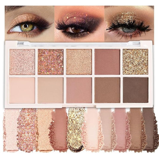 Ten Color Matte Shimmer Eyeshadow Makeup Palette,Orange Smoky Red Dark Golden & Nude Brown Pink Dark Brown 10 Color Series Powder Eye Shadow,Daily Makeup Eyeshadow,Easy to Carry,Vegan&Cruelty-Free 02#
