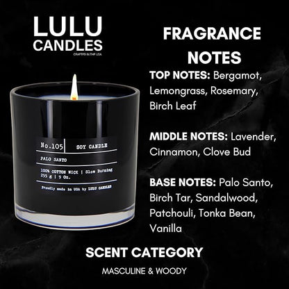 Lulu Candles | Palo Santo | Luxury Scented Soy Jar Candle | Hand Poured in The USA | Highly Scented Candles for Home Fragrance & Decor (9 Oz.)