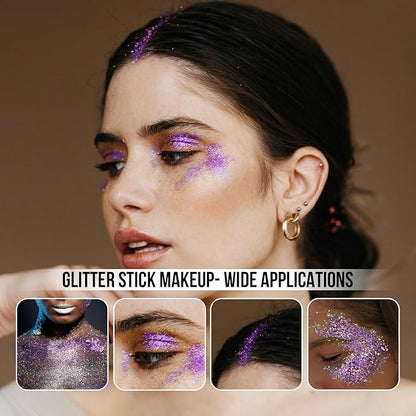 Brzeaf Waterproof Purple Glitter Stick, Not Greasy & Shimmery & Long Lasting, Chunky Glitter for Face/Body/Hair/Eyes, Singer Concert Music Rave Festival, Glitter Stick Makeup for Women Men