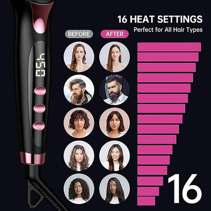 OMTech Hair Straightener Brush, Heated Brush for Women with Anti-Scald, Auto Temperature Lock and Auto-Off, MCH Fast Heating, Home, Barber Shop