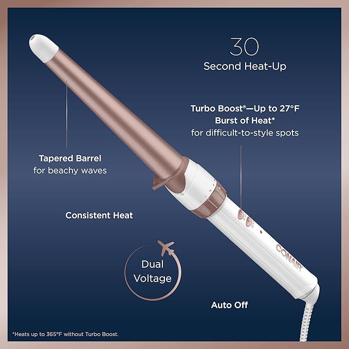 Conair Double Ceramic 1 1/4-inch to 3/4-inch Curling Wand, Tapered wand produces beachy waves