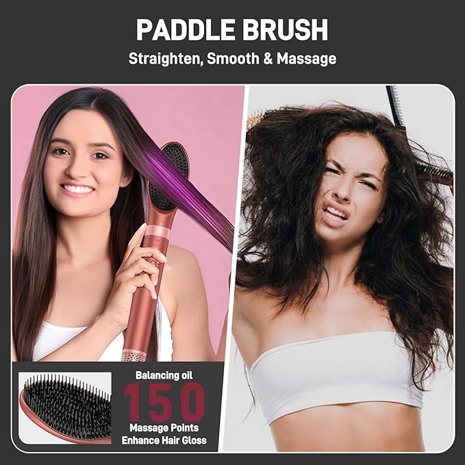 5 in 1 Rose Red High-Speed Hot Air Styler - Frizz-Free Hair Dryer Brush & Air Wrap, Fast Drying with No Heat Damage - Curl, Volumize, Straighten Travel Bag