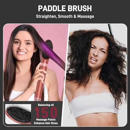 5 in 1 Rose Red High-Speed Hot Air Styler - Frizz-Free Hair Dryer Brush & Air Wrap, Fast Drying with No Heat Damage - Curl, Volumize, Straighten Travel Bag