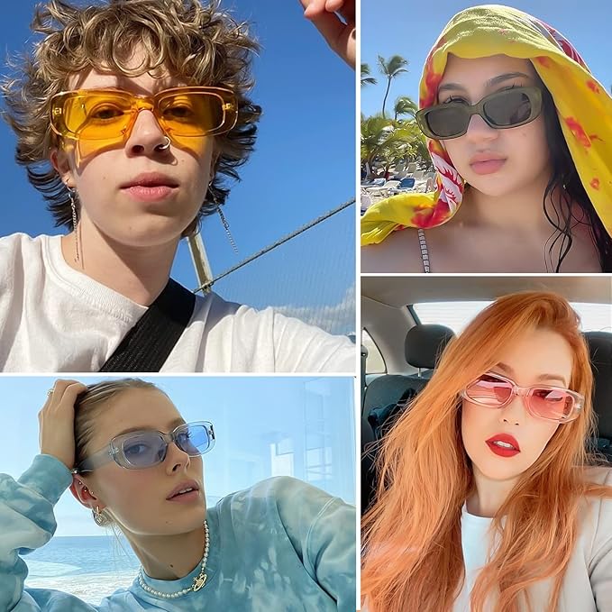 4 Pieces Retro Vintage Sunglasses Small Square Rectangle 90s Glasses Trendy Y2K for Women Aesthetic Accessories