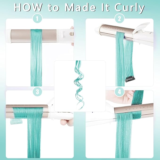 12 PCS Teal Hair Extensions Clip in, 20-inch Colored Party Synthetic Neon Highlights Extensions, Cyan Hair Accessories for Kids Girls Women Hair Pieces (Mint Green)