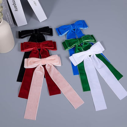 6 Colors Velvet Hair Ties, Bow Hair Clips for Women, Back to School Gifts Headdress Decor, Hair Band Set, Baby Teen Girl Stuff Hair Styling Accessories