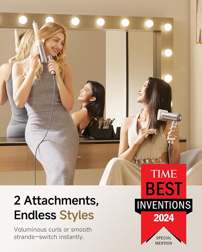 Dreame Pocket Hair Dryer - Ultra Lightweight Blow Dryer with 2 Styling Attachments, Fast Drying, High-Speed Brushless Motor, 300M Negative Ions, Low Noise, Portable for Home & Domestic Travel & Gym