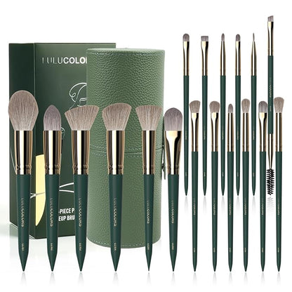 18-Piece Makeup Brush Set with Holder Case – Complete Makeup Brush Collection for Flawless Makeup Application -Soft Bristles (Green)
