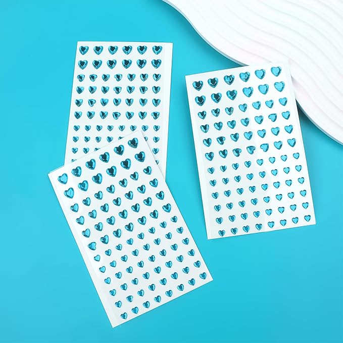 264Pcs Heart Face Gems Love Gems, Self-Adhesive Face Jewels Rhinestones 5/7/10 mm DIY Face Gems Stick on, Valentine Makeup Gems Rave Accessories for Face Eyes Hair Makeup Body, Crafts (Blue)