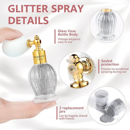 Etercycle Body Glitter Spray, Silver Hair Glitter Shimmer Sparkle Powder, Extra Fine Face Body Shimmer Cosmetic Glitter Makeup for Rave Clothes Nail Art Easter Halloween Crafts