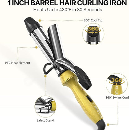 DAN Technology Hair Dryer Brush & Mini Curling Wand Set - 1 Inch Travel Set with 3 Temperature Settings - Hot Air Brush for Drying, Styling, Curling, and Volumizing