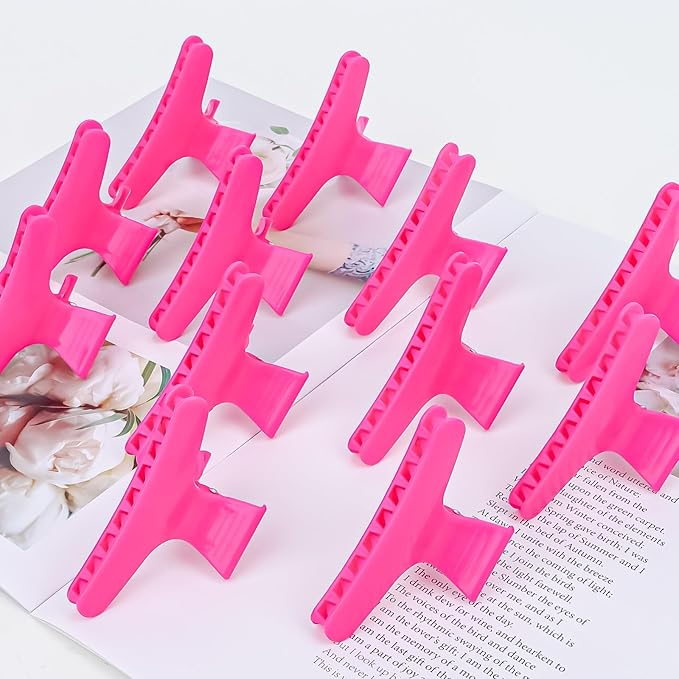 Ondder Hot Pink Hair Clips for Styling Sectioning Butterfly Pro Hair Claws Clamps Clips for Cutting, Styling, Sectioning, Coloring Hair Styling Claw Clips Hair Accessories
