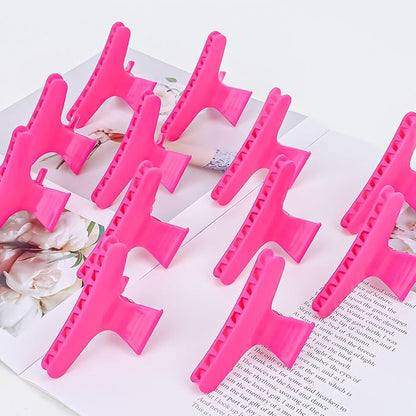 Ondder Hot Pink Hair Clips for Styling Sectioning Butterfly Pro Hair Claws Clamps Clips for Cutting, Styling, Sectioning, Coloring Hair Styling Claw Clips Hair Accessories