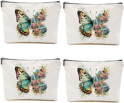 4PCS Aesthetic Butterfly Floral Makeup Bag Flowers Butterfly Gifts Cosmetic Bags for Women Girls, Aesthetic Zipper Pouch Travel Toiletry Bag Friend Gifts for Sisters Bestie Girlfriend