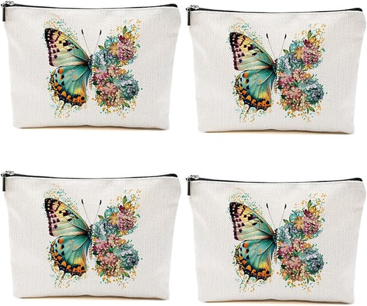 4PCS Aesthetic Butterfly Floral Makeup Bag Flowers Butterfly Gifts Cosmetic Bags for Women Girls, Aesthetic Zipper Pouch Travel Toiletry Bag Friend Gifts for Sisters Bestie Girlfriend