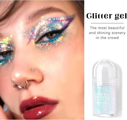 Roll-on Holographic Body Glitter Gel for Face Hair, Chameleon Color Changing Glitter Gel Under Light, Chunky Mermaid Sequins Festival Party Rave Accessories Shimmer Makeup (9# Golden Ocean)