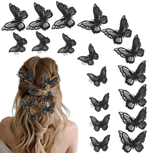 20Pcs Butterfly Hair Clips - Black Moving Butterfly Clips Fairy Accessories for Women & Teens
