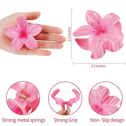 Hawaiian Plumeria Hair Accessories - 6 Pack Large Claw Clips for Thick and Thin Hair, Beach Tropical Hair Clips for Women and Girls -Hawaiian