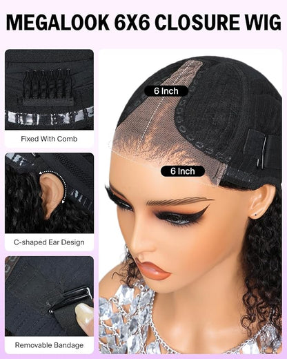 6X6 Curly Bob Wig Human Hair Glueless Wigs Human Hair Bob Wig 12A Short Curly Wig Real Pre Plucked Pre Cut Glueless Bob Wig Human Hair 16Inch