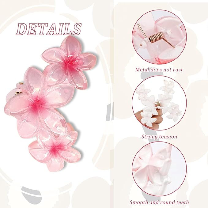 6Pcs Flower Hair Clips for Women, Non-Slip Hawaiian Hair Flower Clip, Large Plumeria Banana Cute Beach Hair Accessories (Pearlescent Gradient Color)