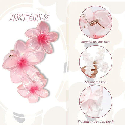 6Pcs Flower Hair Clips for Women, Non-Slip Hawaiian Hair Flower Clip, Large Plumeria Banana Cute Beach Hair Accessories (Pearlescent Gradient Color)