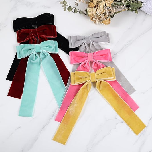 6PCS Velvet Hair Ties, Bow Hair Clips for Women, Back to School Gifts Headdress Decor, Hair Band Set, Baby Teen Girl Stuff Hair Styling Accessories (Mixed Colors)