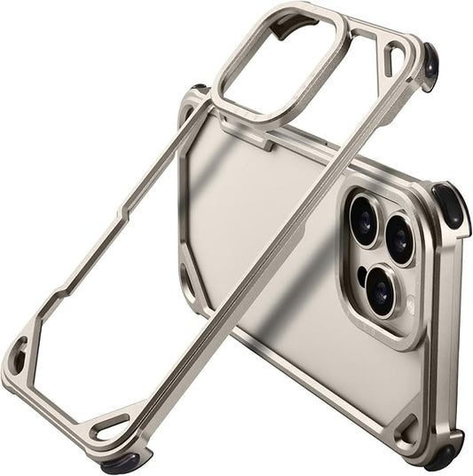 OATSBASF for iPhone 16 Pro 6.3" Bumper Case Metal, Aluminum Frame Slim Fit No Back Design, Compatible with MagSafe, 4 Corner Shockproof Protection, Minimalist Frameless Phone Case, Natural Titanium