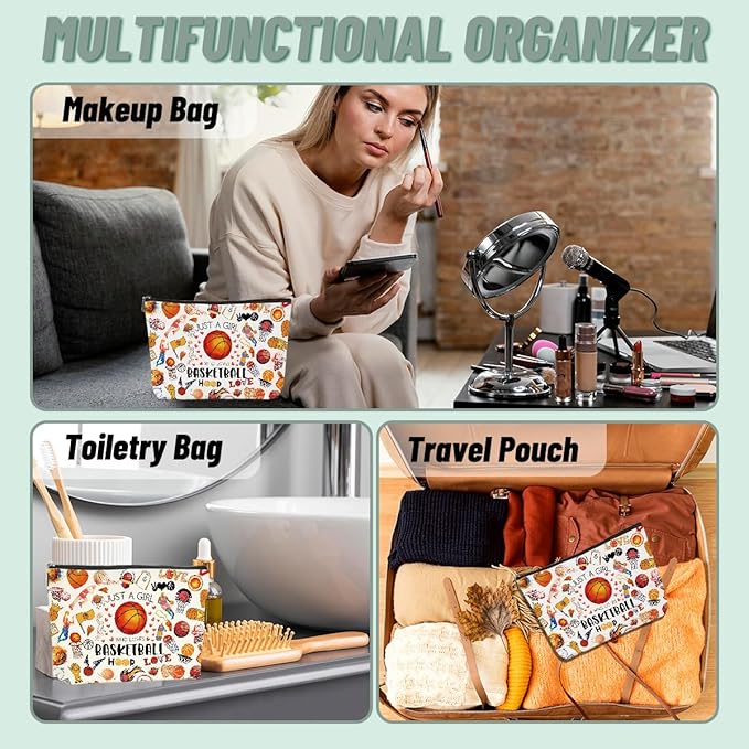 2pcs Basketball Gifts Cosmetic Bag Toiletry Bag Basketballs Makeup Bags for Women Birthday Graduation Gifts for Women Teens Girls Girlfriend Basketball Lover Fan