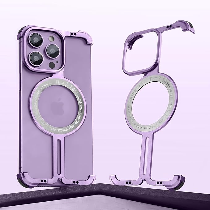 OATSBASF Magnetic Phone Case Compatible with iPhone 14 Pro Max 6.7", [Compatible with Magsafe] Metal Bumper Case Sleek Minimalist Frameless Aluminum Shells (Purple)