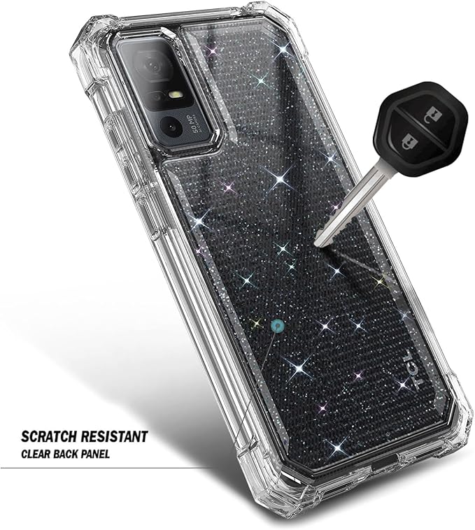NZND Designed for TCL 40 XE 5G Case, TCL 40 X 5G with [Built-in Screen Protector], Full-Body Protective Shockproof Rugged Bumper Cover, Impact Resist Case (Crystal Glitter Clear)