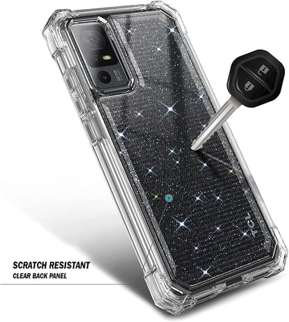 NZND Designed for TCL 40 XE 5G Case, TCL 40 X 5G with [Built-in Screen Protector], Full-Body Protective Shockproof Rugged Bumper Cover, Impact Resist Case (Crystal Glitter Clear)