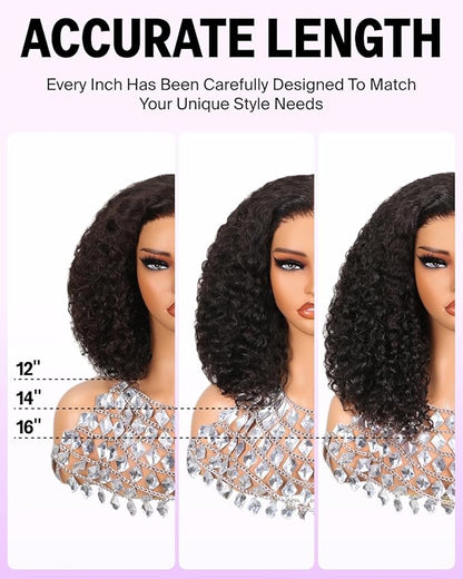 6X6 Curly Bob Wig Human Hair Glueless Wigs Human Hair Bob Wig 12A Short Curly Wig Real Pre Plucked Pre Cut Glueless Bob Wig Human Hair 16Inch