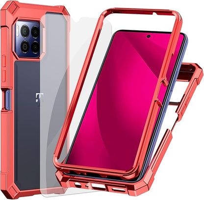 Ailiber for TMobile REVVL 7 Pro 5G Phone Case, Clear Case with Screen Protector, Dual Layer Shockproof Bumper, Transparent [Anti Yellowing], Slim Cell Phone Cover for Metro REVVL 7 Pro 5G-Red