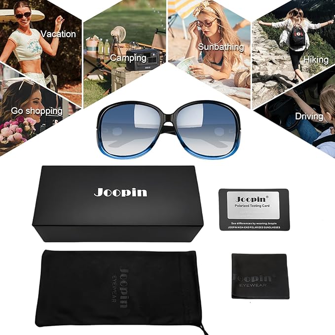 Joopin Big Womens Sunglasses Polarized Trendy Sun Glasses Large Rectangle UV Protection Rhinestone Sunnies