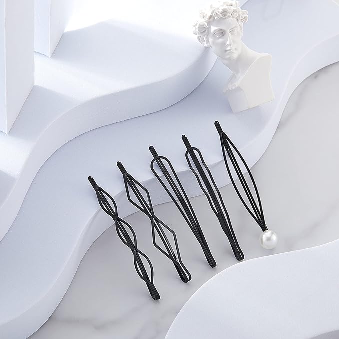 10 Pieces Geometric Metal Hair Clips and Barrettes - Minimalist Hair Accessories for Women and Girls, Wedding, and Styling (Black)