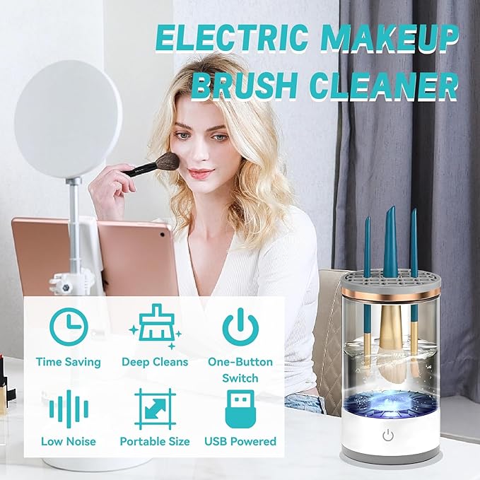 Electric Makeup Brush Cleaner - Portable Compact Design for Travel Home Use - Professional Makeup Brush Cleaning Machine - Automatic Makeup Brush Cleaner (black1)