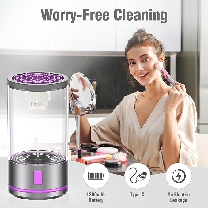 Electric Makeup Brush Cleaner Machine - Automatic Cosmetic Brush Washer, Portable Makeup Brushes Cleanser for All Brush Types, Fast Deep Cleaning