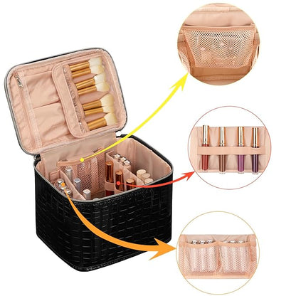 OCHEAL Travel Makeup Bag, Cosmetic Bags for Women Makeup Case Organizer Large Capacity Travel Toiletry Bag Storage Bags with Divider and Handle for Cosmetics Toiletries Brushes Tools-Black