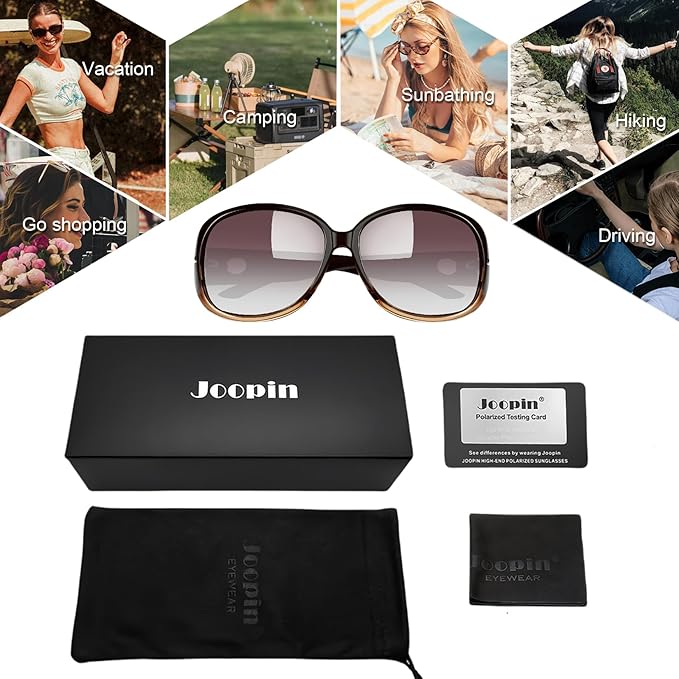 Joopin Big Womens Sunglasses Polarized Trendy Sun Glasses Large Rectangle UV Protection Rhinestone Sunnies