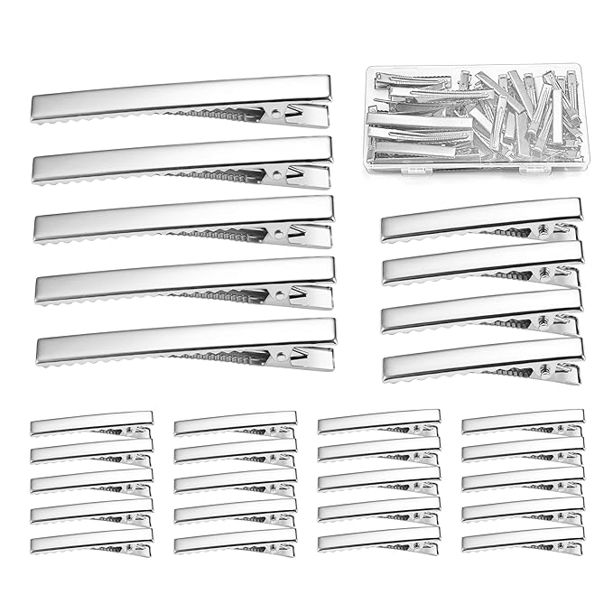 45Pcs Metal Hair Accessories Set: Alligator Hair Clips for Bow Making, 3 Sizes Silver Hair Curlers, Salon Grips, DIY Hairpins with Case
