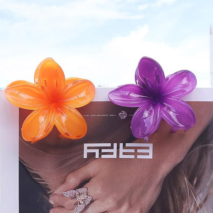 Hawaiian Plumeria Hair Accessories - 6 Pack Large Claw Clips for Thick and Thin Hair, Beach Tropical Hair Clips for Women and Girls