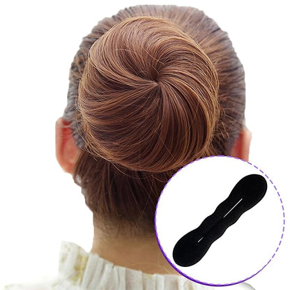 2 Pcs Hair Bun Maker, Black Non-Slip Bun Updo Hair Styling Accessories, Sponge Hair Bun Shaper Curler for Long Thin Curly Straight Wavy Hair