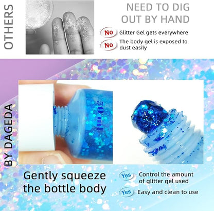 DAGEDA Body Glitter Gel, Face Glitters Body Gel Sequins Shimmer Liquid Eyeshadow, Chunky Glitter for Face Hair Nails, Holographic Cosmetic Laser Powder Festival Glitter Makeup 50ml(Blue)