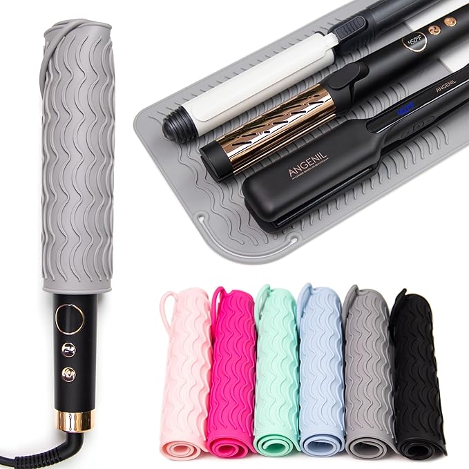ANGENIL Flat Iron Curling Iron Large Anti-Scald Heat Resistant Silicone Mat Pad, for Dual Voltage Travel Hair Styling Tools, Titanium Ceramic Hair Straightener and Curler 2-in-1, Grey, 11.02" x 7.9"