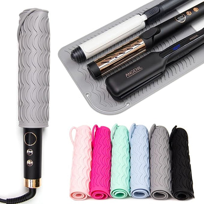 ANGENIL Flat Iron Curling Iron Large Anti-Scald Heat Resistant Silicone Mat Pad, for Dual Voltage Travel Hair Styling Tools, Titanium Ceramic Hair Straightener and Curler 2-in-1, Grey, 11.02" x 7.9"
